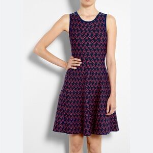 Issa London jacquard abstract print dress. Size M blue rayon spandex women's